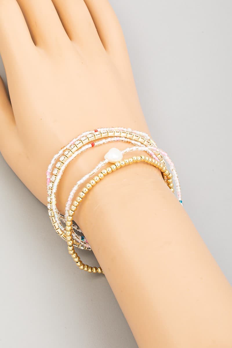 MULTI BEAD AND RHINESTONE CHAIN STRETCH BRACELET