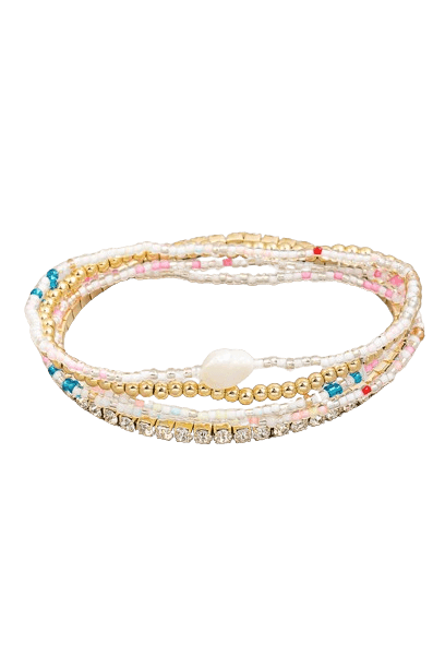 MULTI BEAD AND RHINESTONE CHAIN STRETCH BRACELET