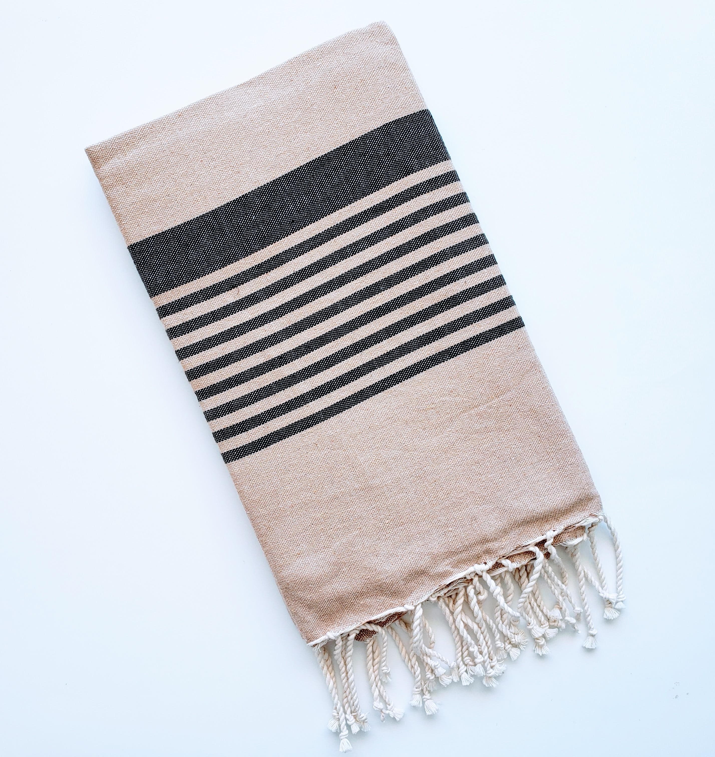 ARSH BEIGE AND BLACK STRIPES TURKISH TOWELS