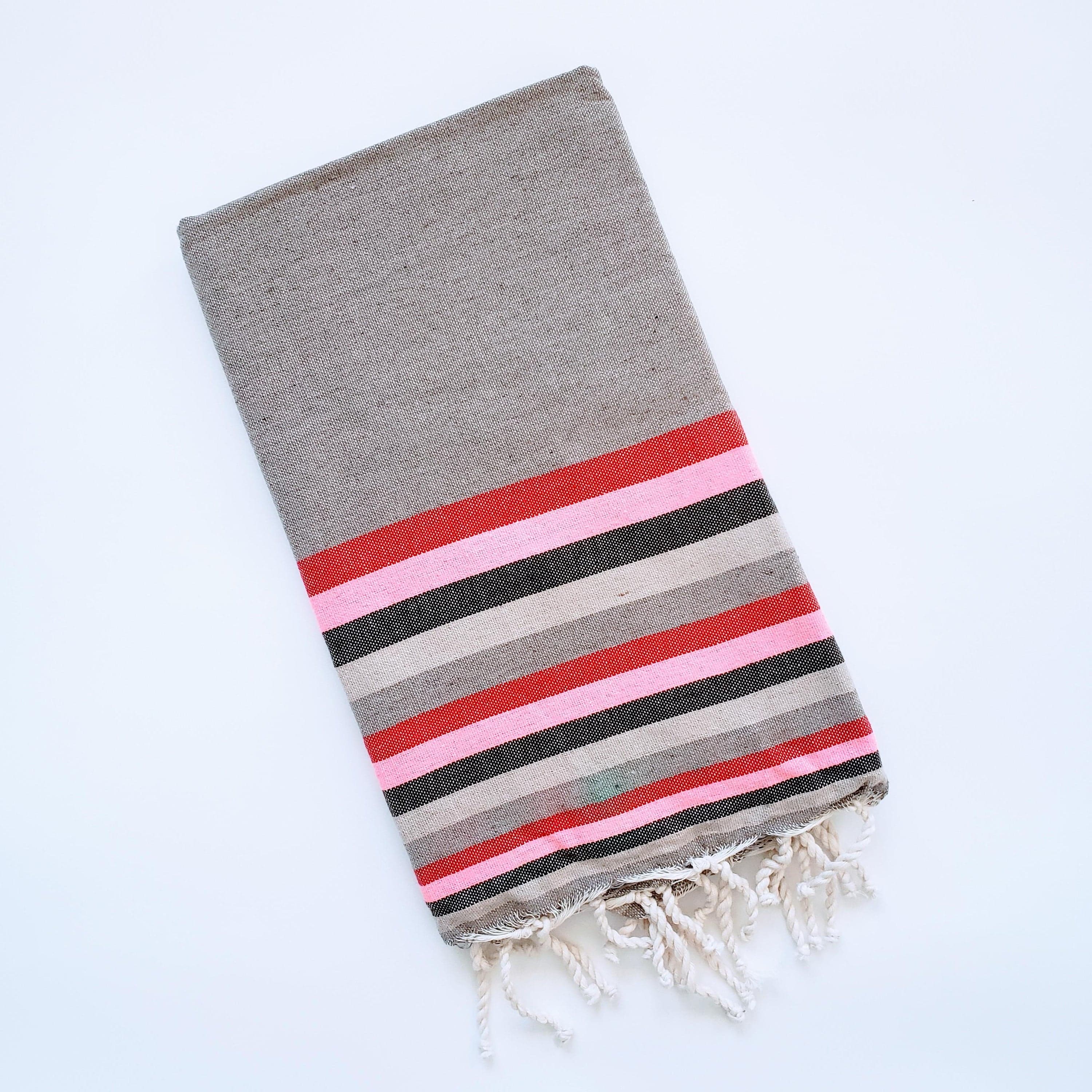 NITYA NUTMEG WITH RASPBERRY STRIPES TURKISH TOWELS
