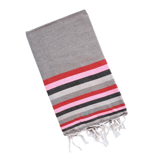NITYA NUTMEG WITH RASPBERRY STRIPES TURKISH TOWELS