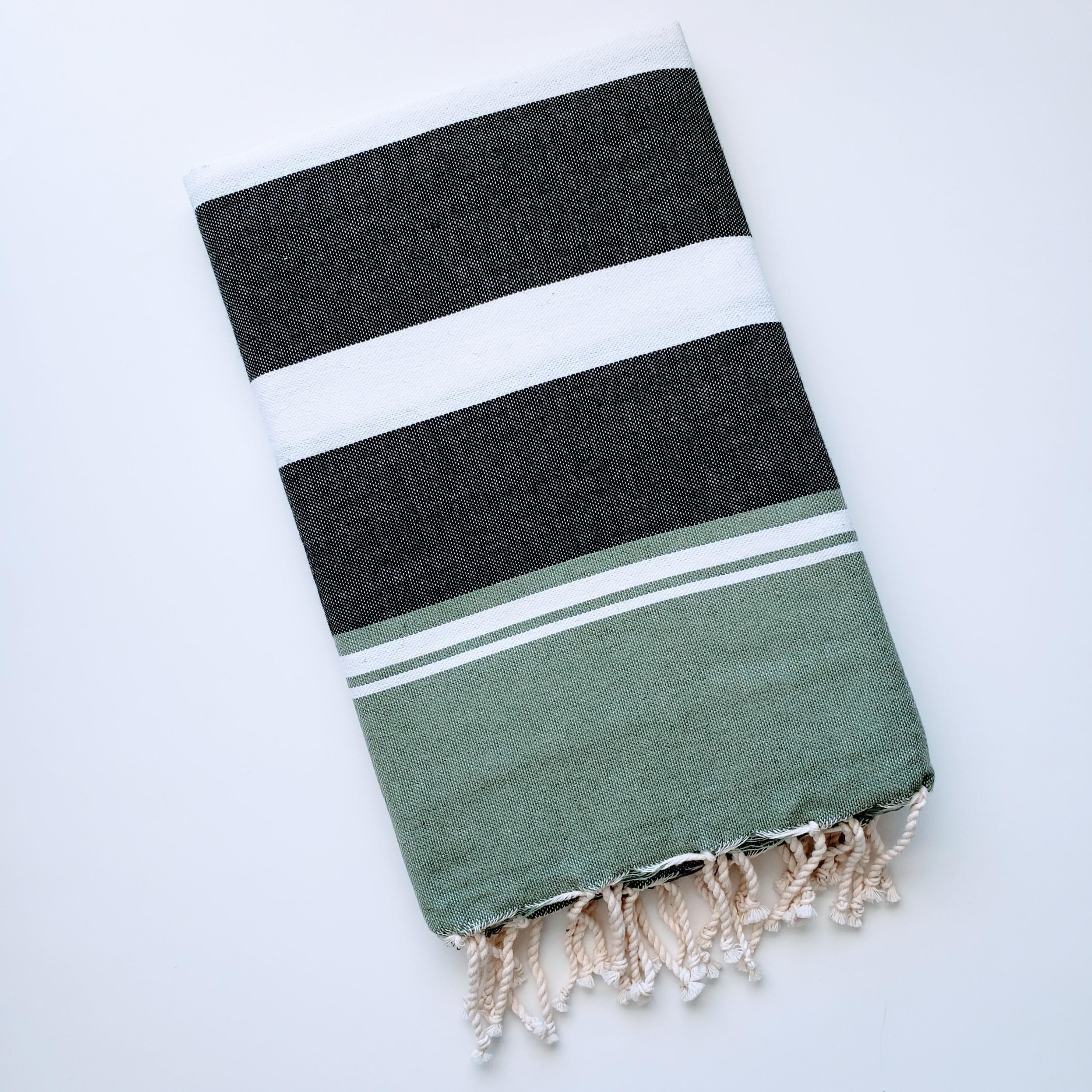 BHAVYA JADE WITH BLACK AND WHITE STRIPES TURKISH TOWEL