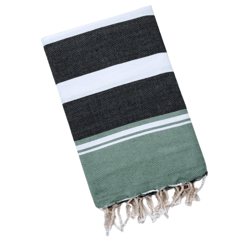 BHAVYA JADE WITH BLACK AND WHITE STRIPES TURKISH TOWEL