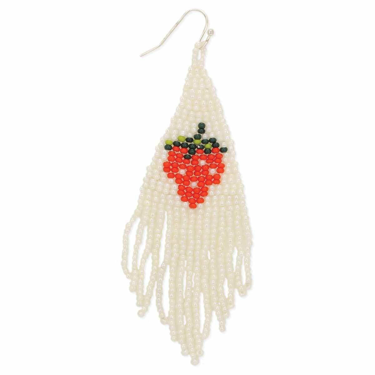STRAWBERRY DESIGN WHITE FRINGE EARRING