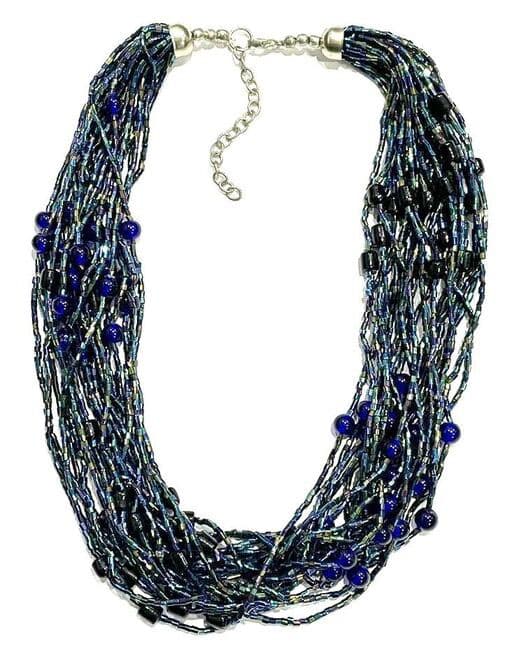 TEAL BLUE MULTI SEED BEAD NECKLACE