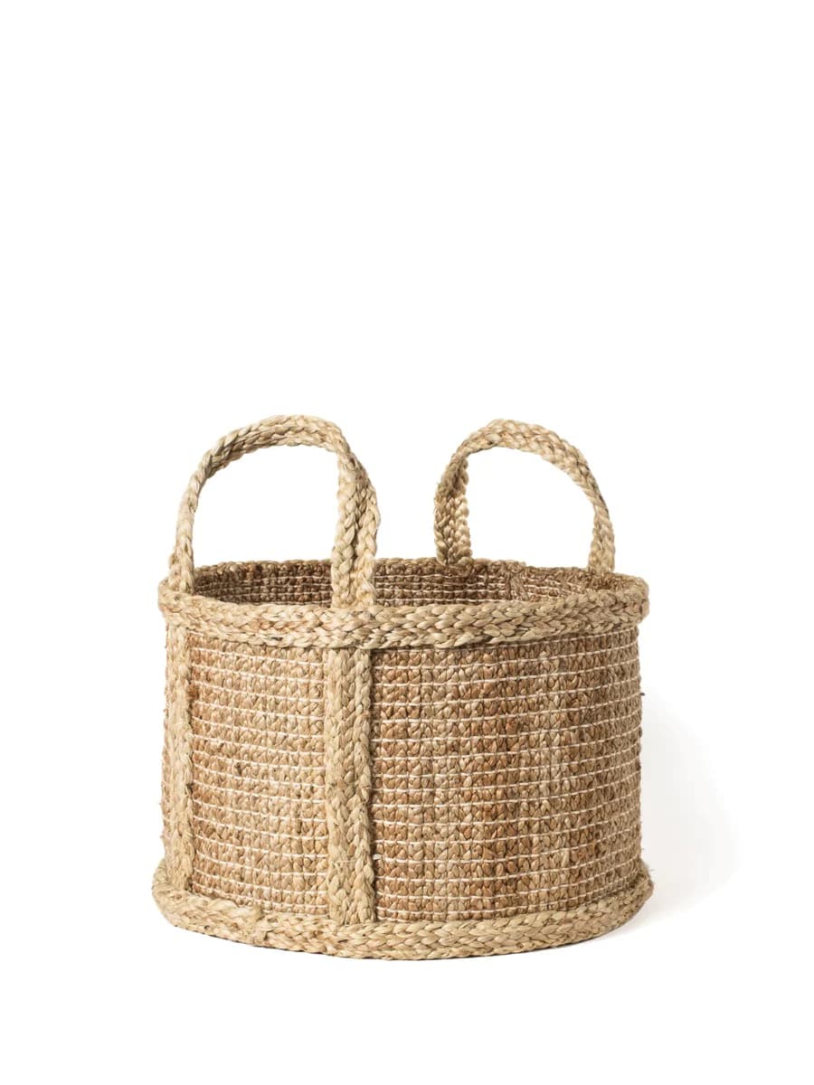 JUTE WOVEN PLANT BASKET WITH SIDE HANDLE SET OF 2