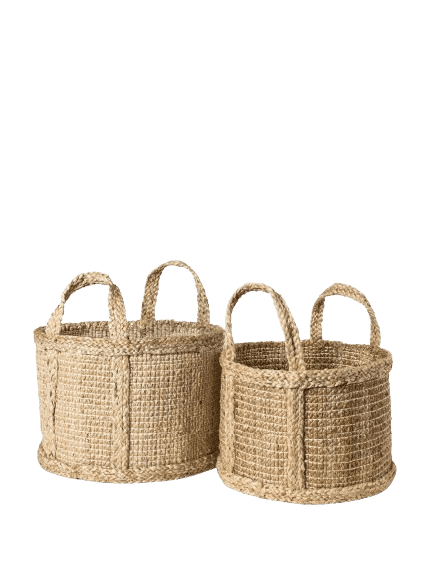 JUTE WOVEN PLANT BASKET WITH SIDE HANDLE SET OF 2