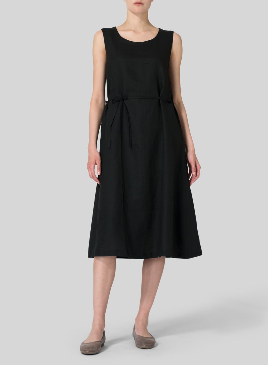 BLACK LINEN A LINE DRESS
