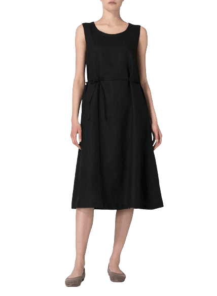BLACK LINEN A LINE DRESS