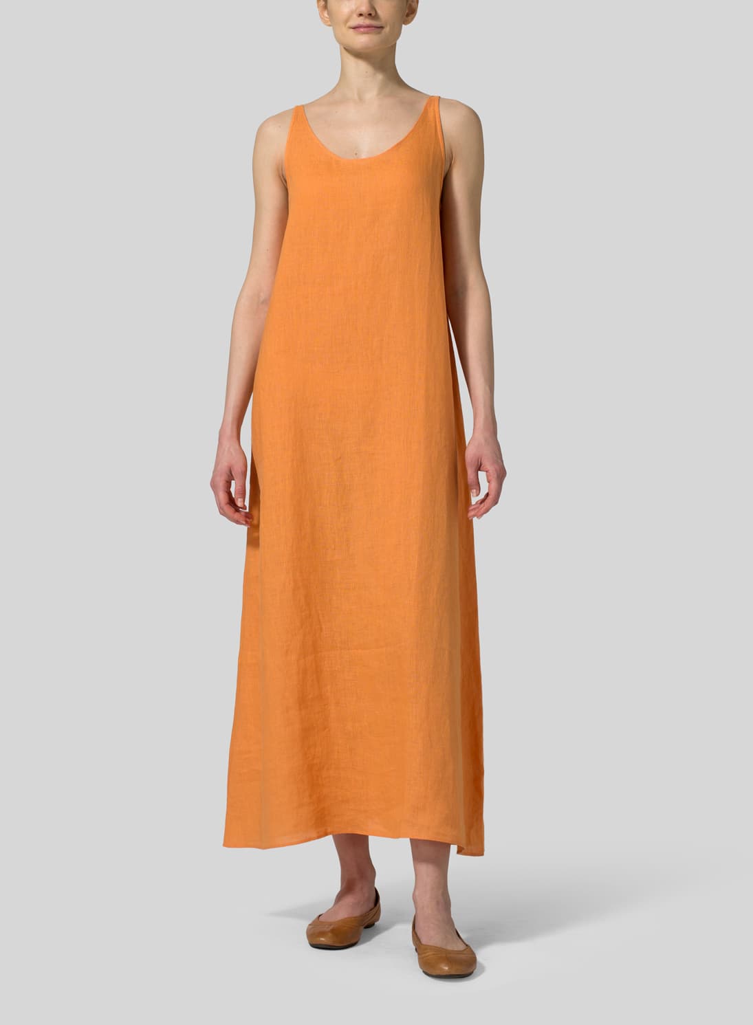 BURNT ORANGE LINEN A LINE LONG DRESS