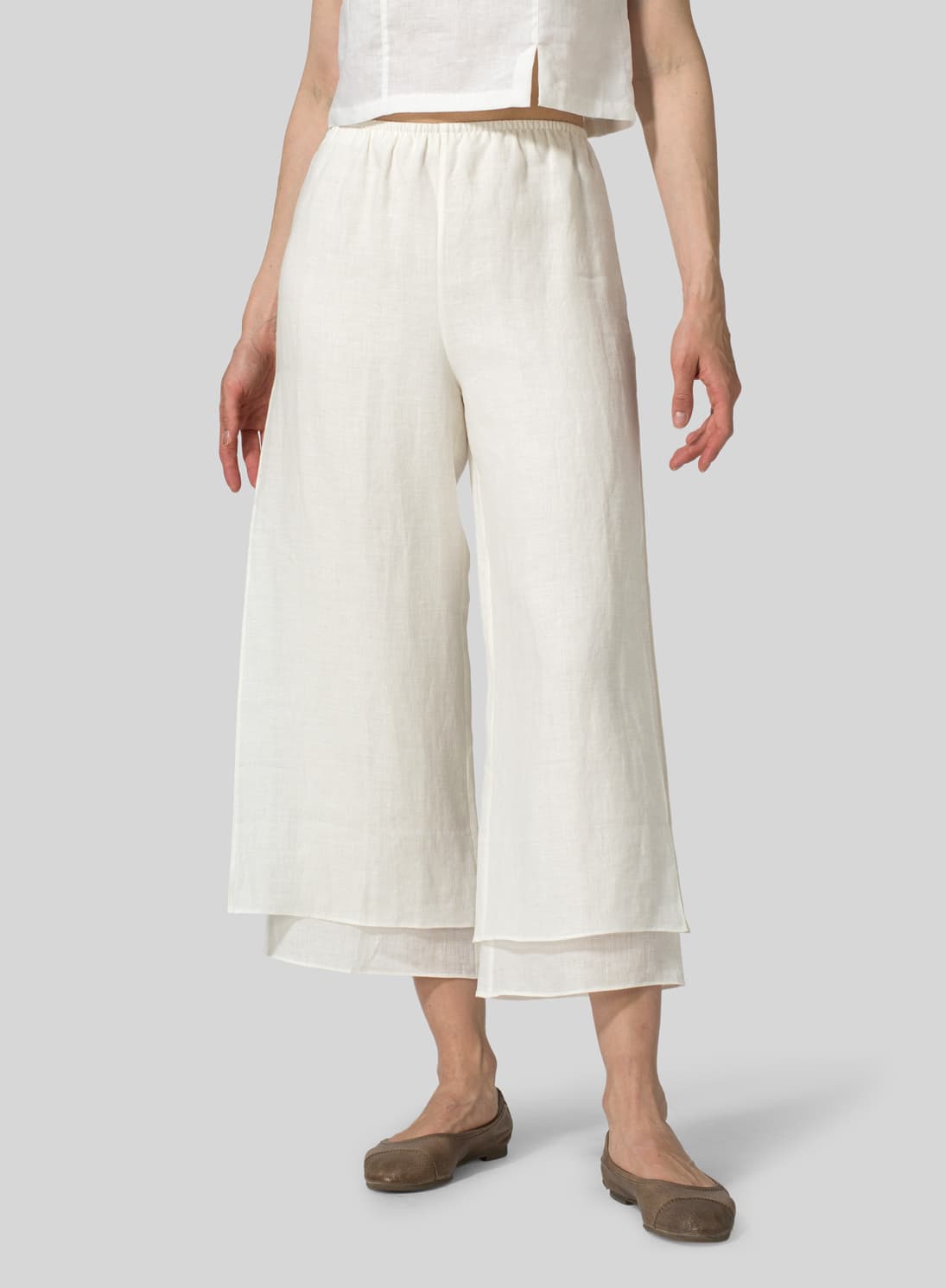 WHITE LINEN DOUBLE LAYER ANKLE LENGTH PANTS