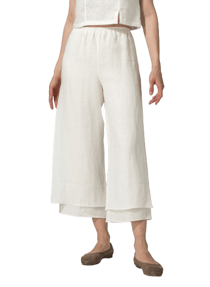 WHITE LINEN DOUBLE LAYER ANKLE LENGTH PANTS