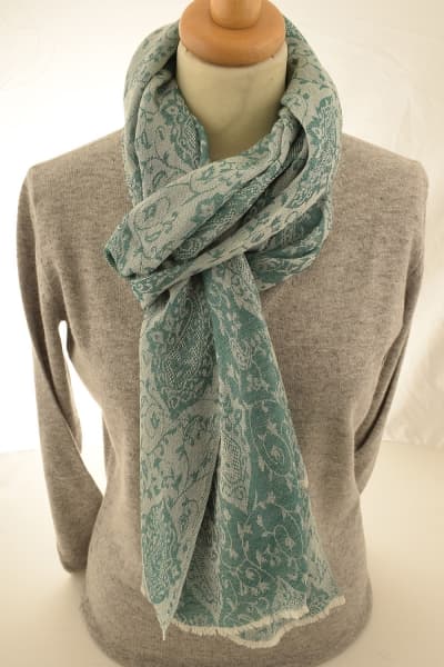 Kashmir Sage Paisley Merino Wool & Silk Scarf