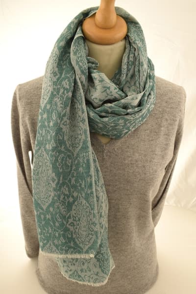 Kashmir Sage Paisley Merino Wool & Silk Scarf