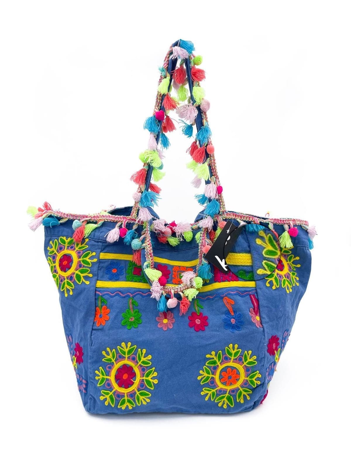 Embroidered Bag With Tassel Navy