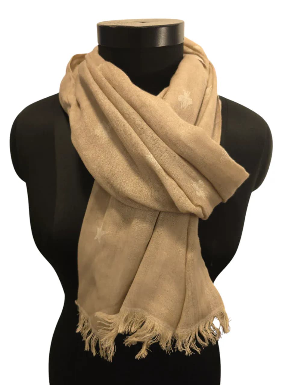 Beige and white jacquard woven cotton scarf