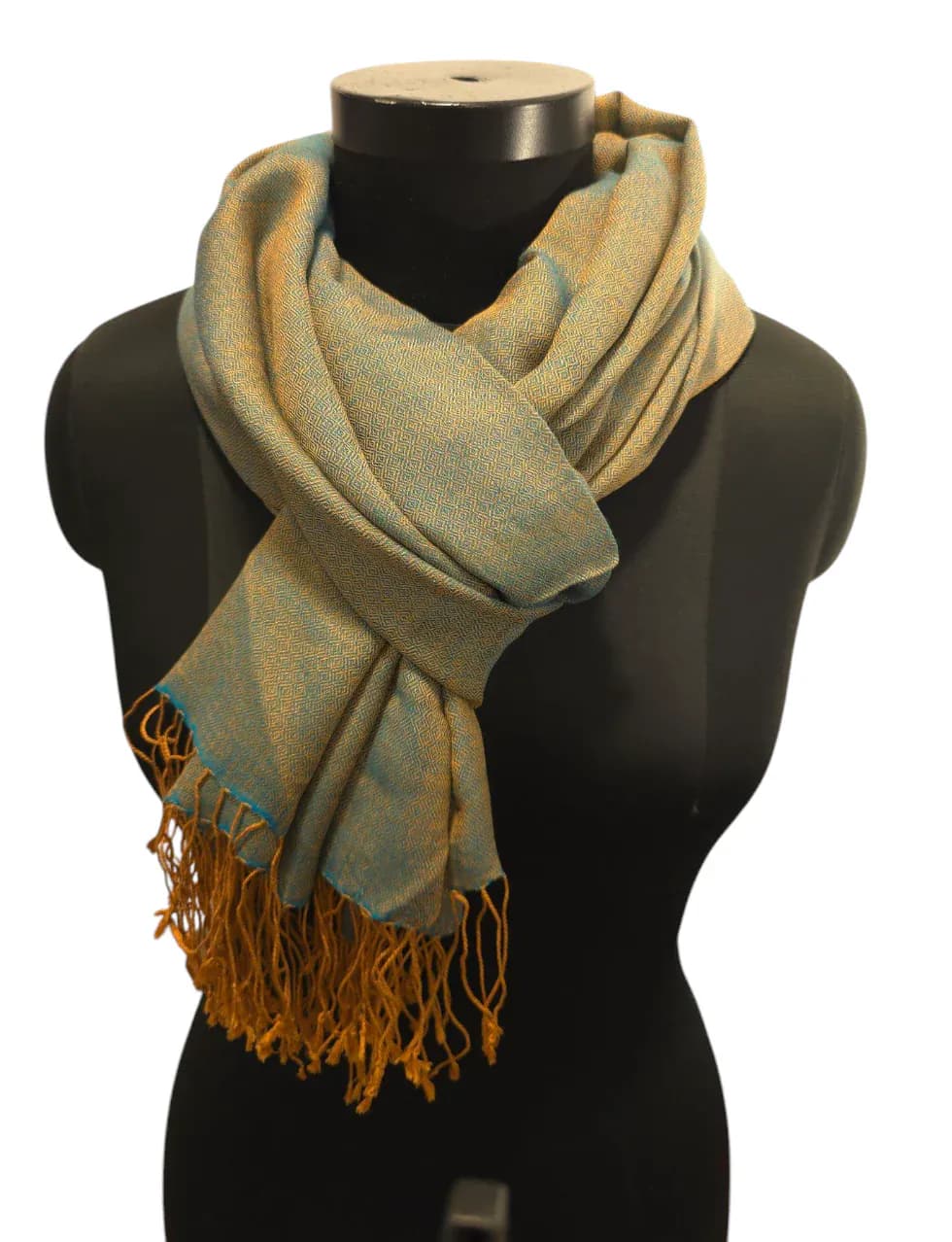 Exclusive sea green and golden scarf in cashmere and silk