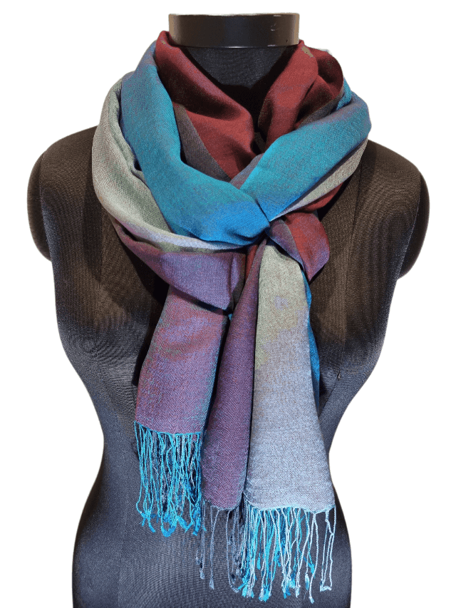 Beautiful mulberry silk and cashmere scarf in red and blue