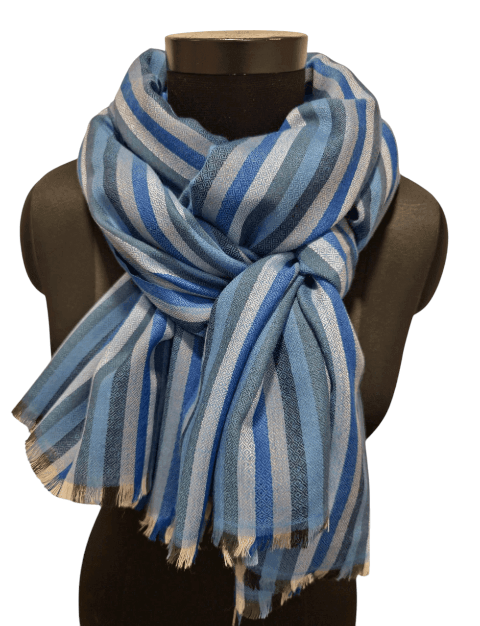 Large striped shawl in blue and gray colors