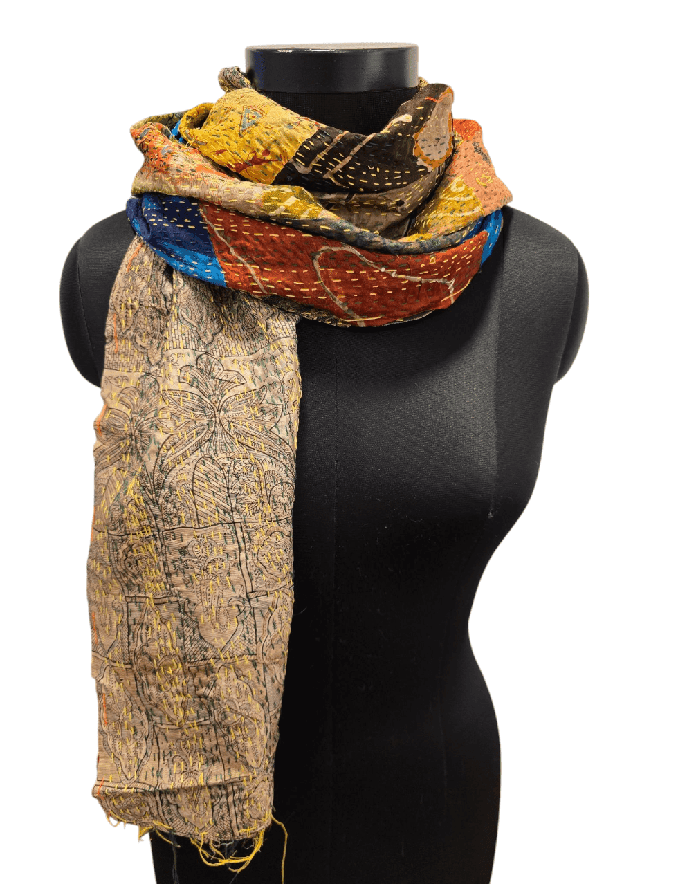 Multicolored silk scarf with a golden back