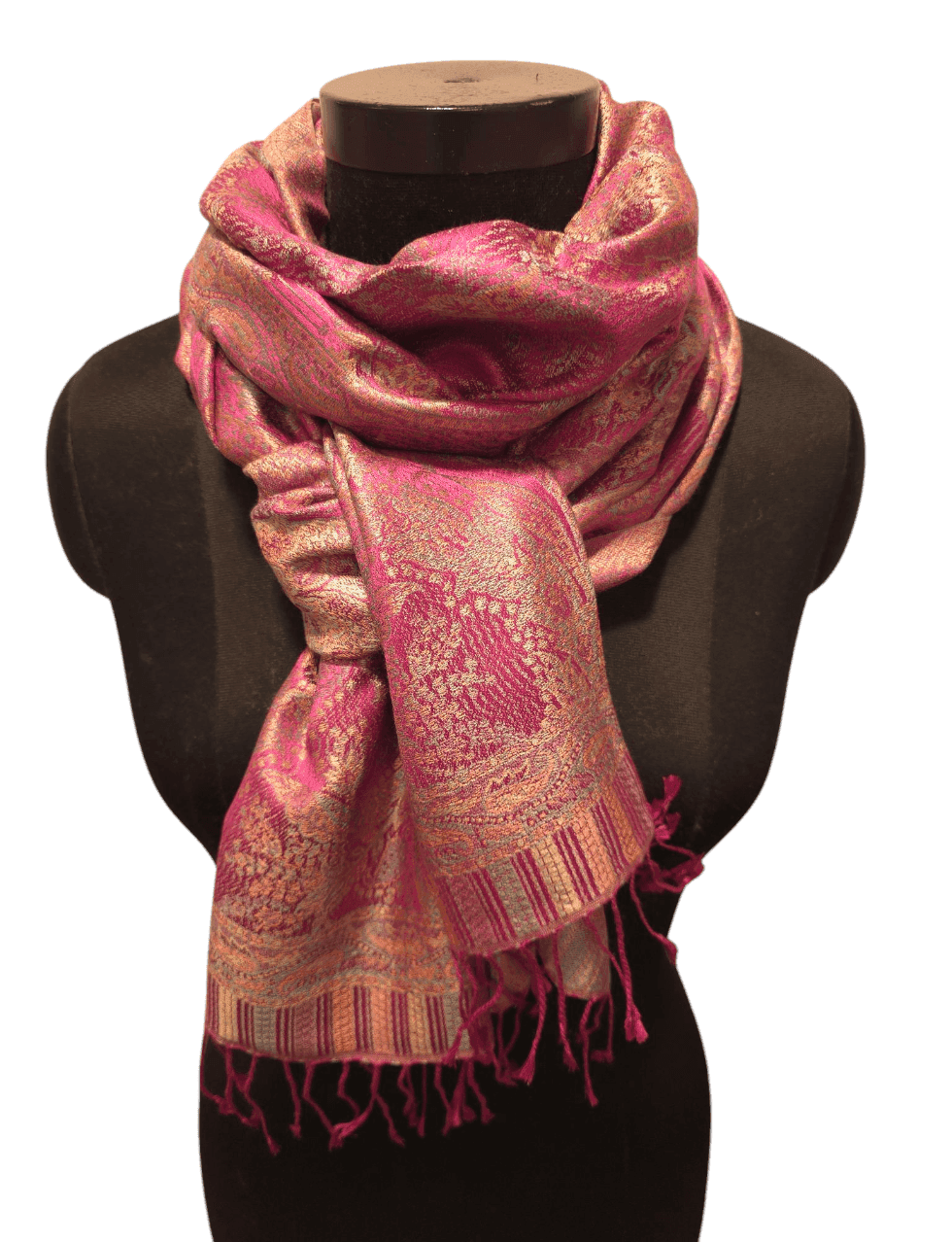 Deep pink silk scarf with noble details in the weave