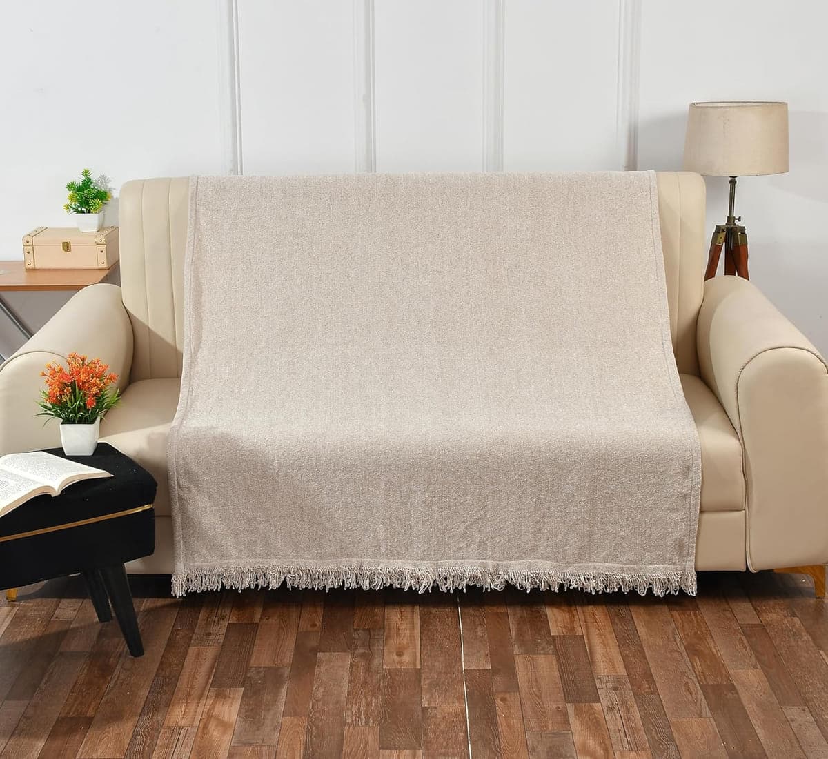 Soft Chenille Throw | Throw Blanket for Sofa, Bed, Chair and Travel | Natural Throw Blanket