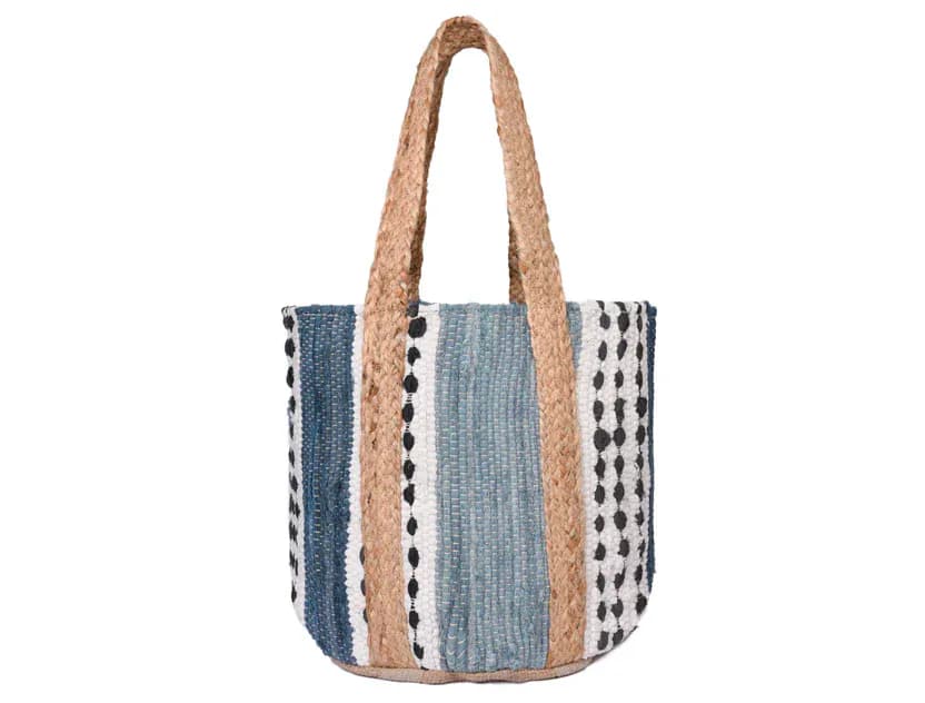 Striped Multicolor Jute Tote Bag