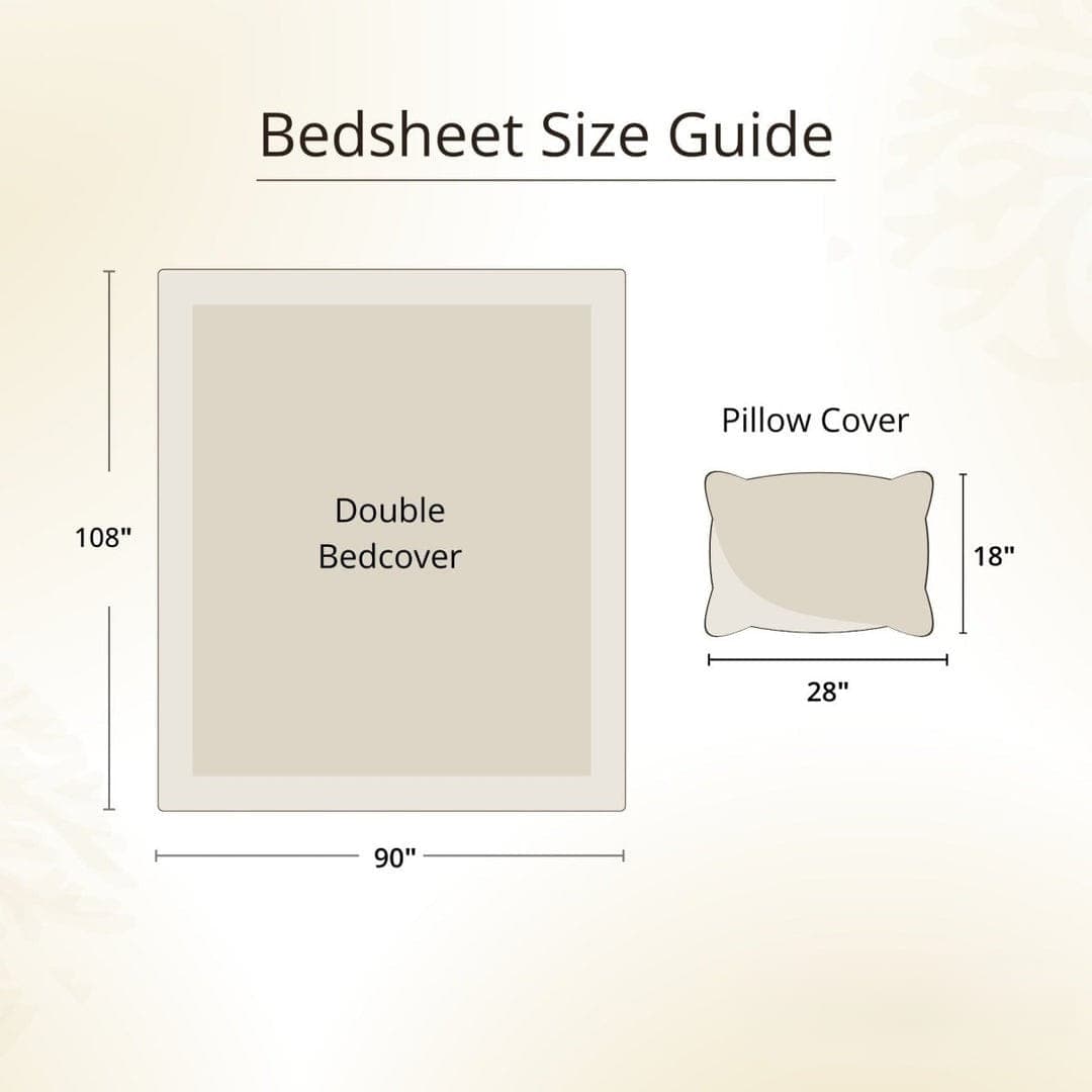 Gold & White Handprinted Bed Cover Set with Pillow Covers