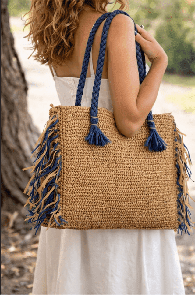 Shoulder Bag Elara, Natural/Blue