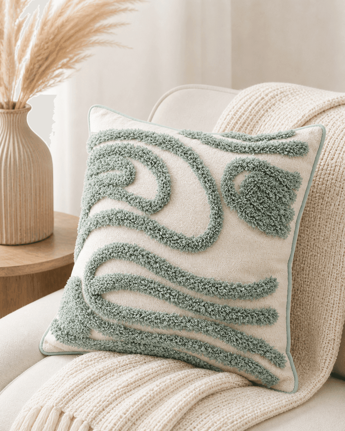 Sage Flow Textured Cushion Cover