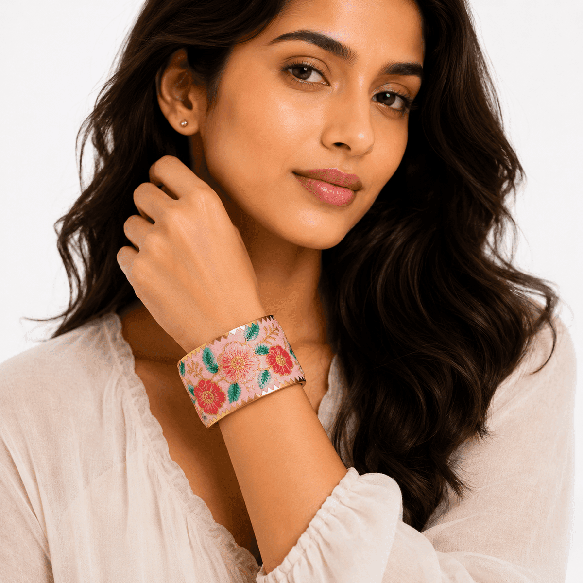 Blush Blossom Embroidered Cuff Bangle