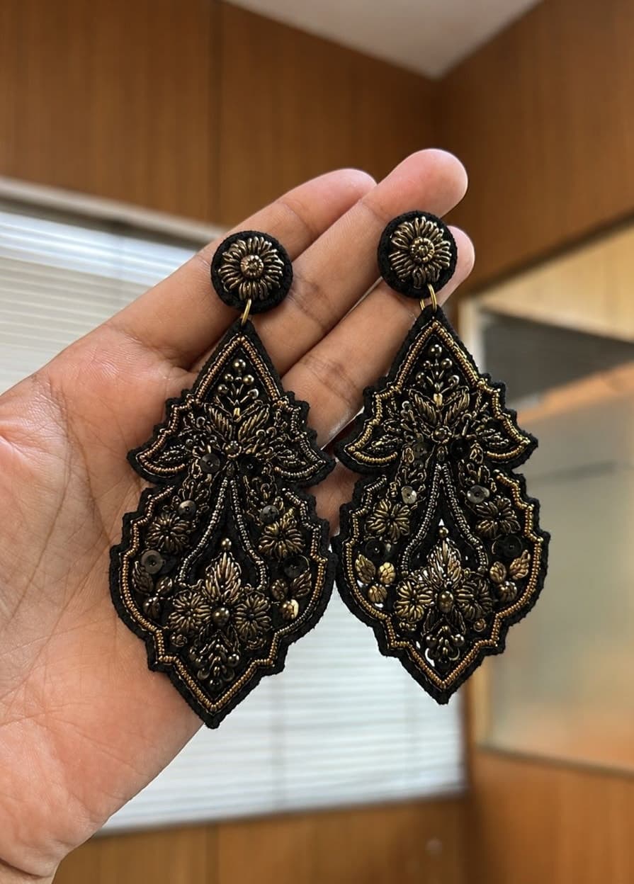 Noir Zardosi Royale Statement Earrings