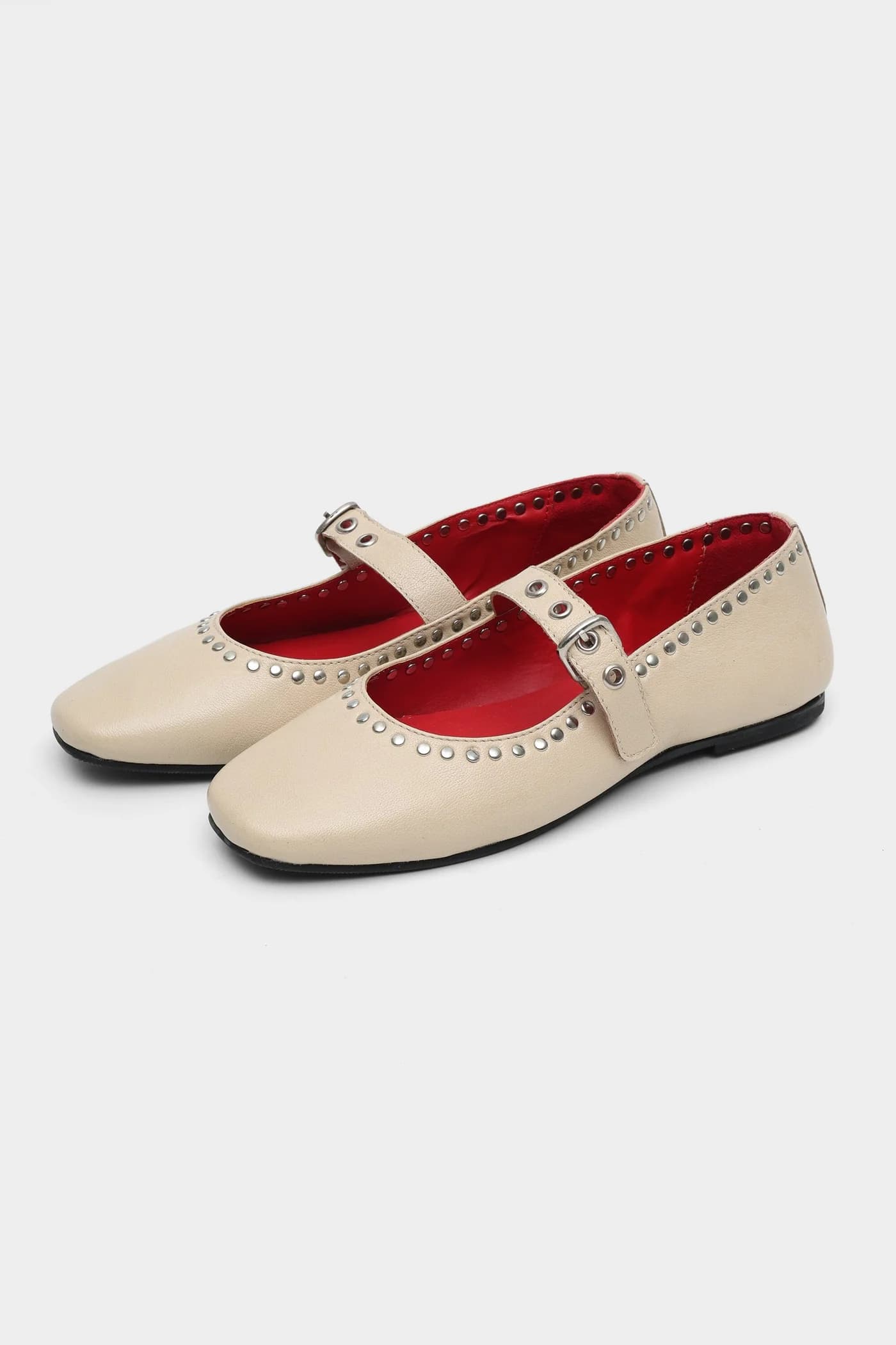 Ecru Ballet Flats with Studded Accents